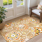 Lahome Floral Washable Living Room Carpet - 3x5 Throw Area Rug for Bedroom Non-Slip Lightweight Indoor Entryway Rugs, Tan Paisley Print Aesthetic Rug for Bathroom Laundry Dining Room Kithchen Office
