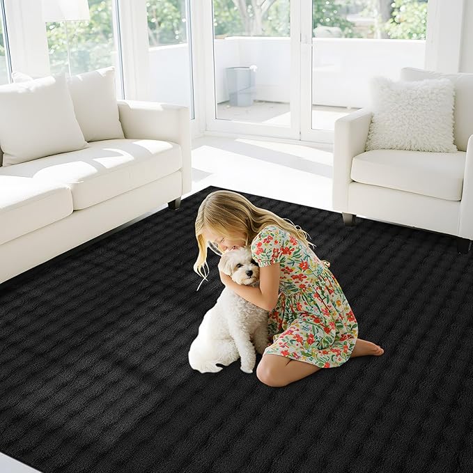 CAMILSON Modern Black Non Slip Rug 8x10 Ultra Soft High Pile Area Rugs Non Skid Rubber Backing Durable & Easy to Clean Carpet for Living Room Bedroom Kids Room Indoor Use (8 x 10 Black)