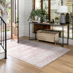 4x6 Machine Washable Area Rug for Living Room, Pink Vintage Moroccan Rug Large Non-Slip Low Pile Soft Faux Wool Carpet, Kids and Pets Friendly for Bedroom Dining Room Farmhouse Home Decor Rug