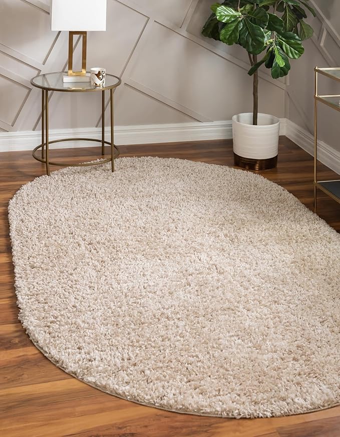 Unique Loom Davos Shag Collection Area Rug - Solid (3' 3" x 5' 3" Oval, Linen)