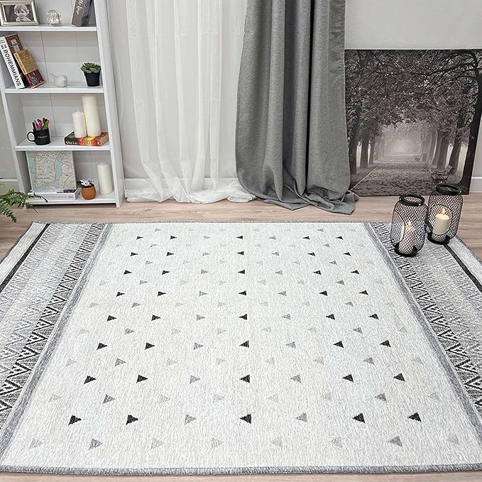 Alfa Rich 3x5 Gray Off White Washable Area Rugs for Living Room Bedroom Kitchen Dining Cotton Runner