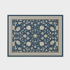 EVERGRACE Area Rugs for Living Room 9x12, Boho Floral Faux Wool Indoor Outdoor Rugs, Washable Rugs for Bedroom Dining Room Entryway Kitchen, Low Pile Floor Mat Carpet for Home Decor, Navy Blue