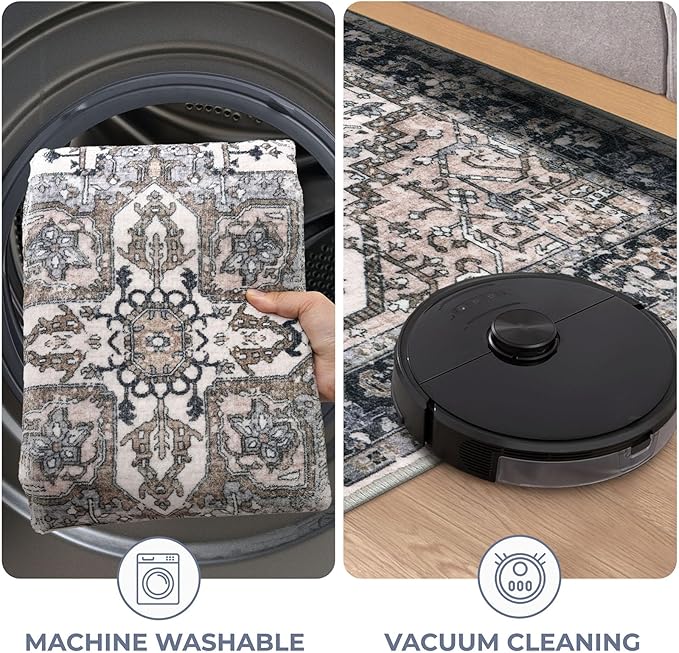 KOZYFLY Runners for Hallways 3x16 Ft Extra Long Washable Faux Wool Thin Hallway Rug Printed Carpet for Entryway Bedroom Staircase Kitchen Laundry Room Floor Decor, Black/Taupe/Beige
