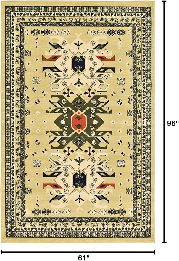 Unique Loom Taftan Collection Border Geometric Tribal Inspired Design Area Rug (5' 0 x 8' 0 Rectangular, Gold/ Gray)