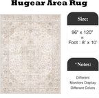 HUGEAR Area Rug 8x10 Vintage Beige Machine Washable Living Room Rugs Thin Neutral Floral Vacuumable Low Pile Carpet Bedroom Office Dining Room Laundry Room Non Slip Soft Lightweight