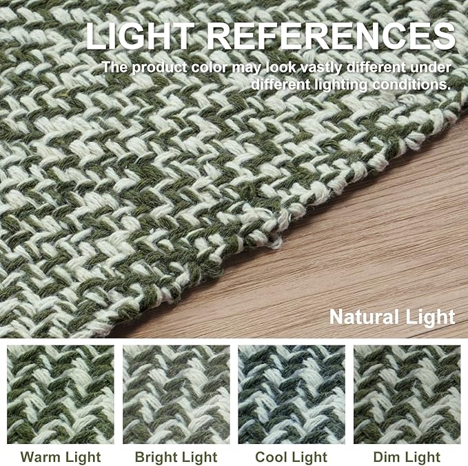 Collive Long Carpet Runners for Hallway 2x8ft, Washable Low Profile Front Entryway Rug Cotton Hand-Woven Kitchen Rug Runner, Olive Green/Cream Farmhouse Bedroom Rug for Laundry Room Entrance