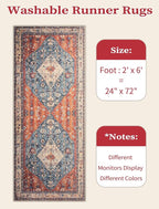 SERISSA Boho Washable Runner Rug, 2x6 Rug Non-Slip Tribal Hallway Kitchen Runner Rug Ultra Soft Print Distressed Vintage Floor Carpet for Bedroom Bathroom Laundry Living Room