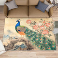 Peacock Peony Flower Area Rug 3x5-3x5 Rug, Classic Peacock Peony Rugs for Living Room, Oriental Carpet, Floral Animal Washable Area Rugs for Bedroom, Aesthetics Carpet - Peafowl Home Decor & Gifts