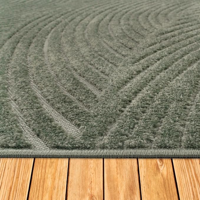 Paco Home Modern Area Rug with Abstract Line Pattern and Contour-Cut in Green, Size: 2'8" x 4'11"