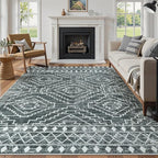 Wonnitar Moroccan 8x10 Area Rugs for Living Room, Washable Large Grey Rug for Bedroom, Non-Slip Soft Thin Stain Resistant Boho Tribal Floor Carpet for Dining Guest Room Office (Dark Grey,8'x10')