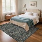 Washable Living Room Rug: 5x7 Boho Floral Soft Area Rug for Bedroom Decor - Vintage Low Pile Thin Carpet for Dining Room Non-Slip - Farmhouse Stain Resistant Rugs - Dark Green