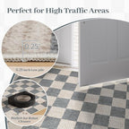Machine Washable 5x7 Area Rugs for Living Room Checkered, Non Slip Soft Low Pile Geometric Modern Neutral Playroom Rugs for Bedroom Indoor, Large Carpet Rugs for Dining Room Kitchen(Grey, 5'x7')