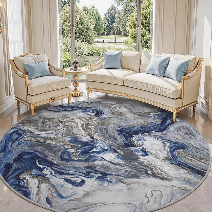 6x6 Round Area Rugs for Living Room, Modern Abstract Rug for Bedroom, Contemporary Machine Washable Rug, Large Stain Resistant Carpet for Dining Room Playroom Home Office, Pet & Kids Friendly