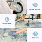 Lahome Modern Abstract 9x12 Area Rugs for Living Room, Washable Living Room Rug for Bedroom Low Pile Non Slip, Soft Indoor Accent Carpet for Dining Room Table Apartment, Blue/Grey