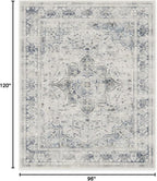 RUGGABLE Washable Vintage Area Rug – Sarrah Blue Quartz 8x10, Stain-Resistant, Non-Slip – Large Machine Washable Rugs for Living Room, Bedroom, Hallway, Entryway & Office–with Cushioned Pad