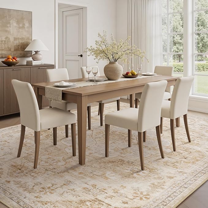 tchdio 5x7 Area Rugs for Living Room, Vintage Non Slip Washable Rug, Soft Low Pile Neutral Area Rug Large Floor Indoor Carpet for Bedroom, Dining Room, Office (Beige, 5'x7')