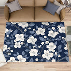Boho Rugs for Bedroom - 4x5 Area Rug - Blue White Flowers Rugs for Living Room, Vintage Modern Flowers Rug, Washable Home Decor Carpet