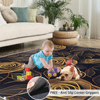 Rose Rugs for Bedroom - 5x7 Area Rug - Black Gold Flowers Rugs for Living Room, European Light Luxury Flowers Rug, Washable Home Decor Carpet