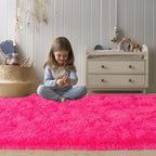 Soft Fluffy Area Rug for Bedroom, Hot Pink Fuzzy Shaggy Oval Throw Rugs for Bedside, Non-Slip Cozy Plush Shag Carpet for Girls Kids Room Nursery Dorm Living Room, 2.6 x 5.3 Feet