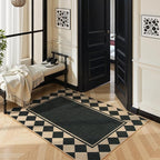 Moynesa Checkered Easy Jute Outdoor Patio Rug 3x5, Washable Indoor Outdoor Rugs for Entryway Non Slip, Farmhouse Carpet for Living Room Bedroom Kitchen Backyard Porches, Black Grid Pattern