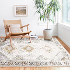 COMSLE Area Rug 4x6 Faux Wool Rugs for Kitchen, Boho Washable Throw Rugs Non-Slip Distressed Carpet Soft Accent Floor Rug for Bedroom, Living Room, Laundry Room (Khaki)