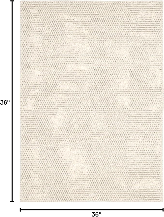 SAFAVIEH Natura Collection Area Rug - 3' Square, Ivory, Handmade Wool Blend, Textured Design, Ideal for Living Room, Bedroom, Dining Space (NAT620A)