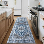 KOZYFLY Runners for Hallways 2.6x8 Ft Washable Kitchen Runner Rug Boho Runner Rug for Entryway Indoor Blue Printed Oriental Faux Wool Floor Carpet Runner for Bedroom Kitchen Hall