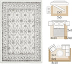 jinchan Floral 5x7 Area Rugs for Bedroom - Machine Washable Vintage Distressed Boho Design Throw Rug Stain Resistant Carpet Low-Pile Thin Non-Slip for Nursery Living Room Dining Room (5‘x7', Beige)