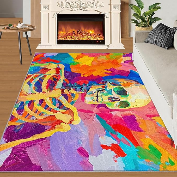 2x4 Abstract Graffiti Runner Rug for Hallway - Colorful Skeletons Kitchen Mat, Pop Art Kitchen Runner Rug Soft Non Slip Anti Fatigue for Laundry Room Indoor Hallways