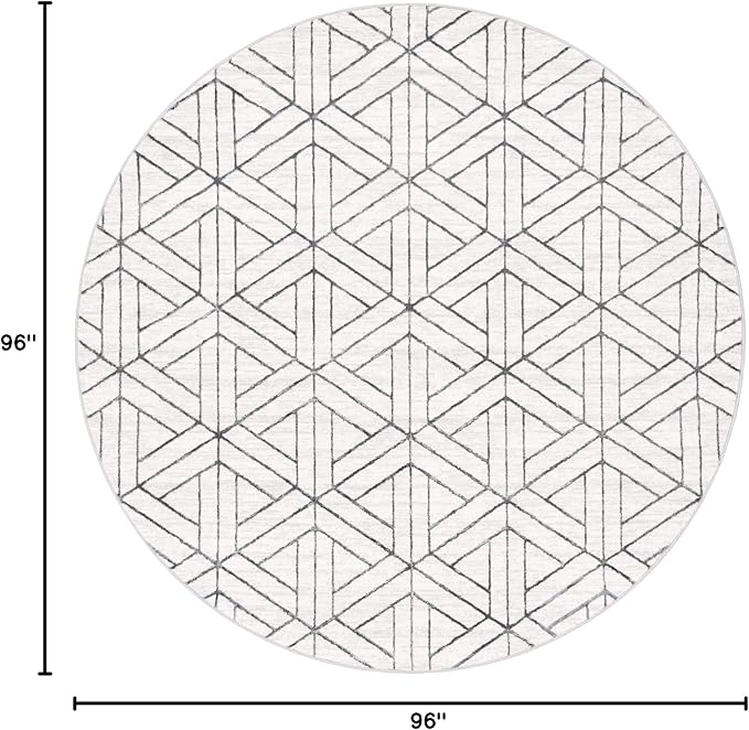 Rugs.com Lattice Trellis Collection Rug – 8 Ft Round White Low-Pile Rug Perfect for Kitchens, Dining Rooms