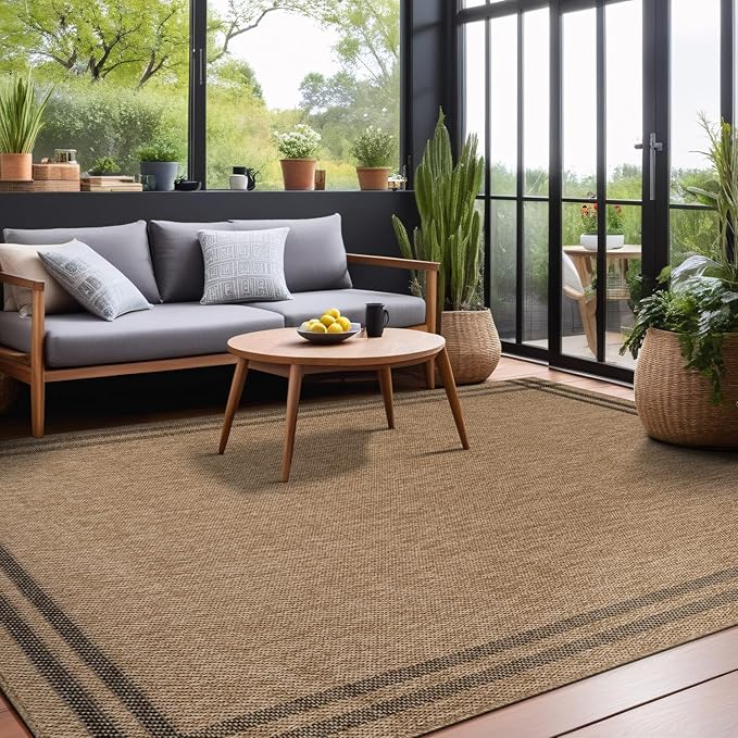 Easy Jute Rugs 5x7 Bordered Natural Color Living Room Indoor Outdoor Area Rug for Patio and Kitchen Rug High Traffic Washable Easy to Clean Solid Boho Woven Design Outside Carpet (5 x 7)