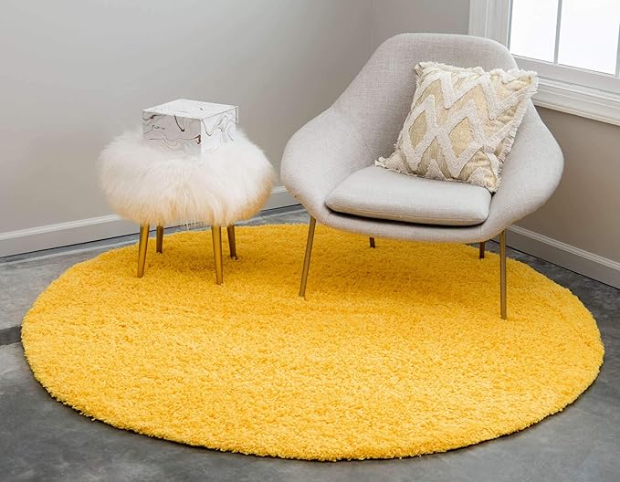 Unique Loom Solid Shag Collection Area Rug (6' 1" Round, Tuscan Sun Yellow)