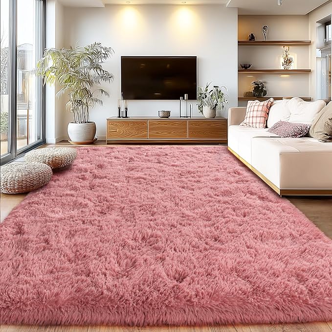 9x12 Ultra Soft Shag Area Rug for Living Room and Bedroom - Plush Modern Floor Carpet for Home Decor, Blush