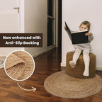 REDEARTH · Round Area Rug - 3 Feet Braided Natural Jute with Non-Skid Backing - Handwoven Boho Rug for Bedroom, Kitchen, Living Room - Farmhouse Aesthetic Home Decor - Durable Handmade Rug