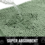Smiry Dog Door Mat for Muddy Paws, Absorbent Dirt Trapper Non Slip Quick Dry Washable Chenille Mat for Mud Dogs, Entry Rug for Indoor and Outdoor (40x32 Inches, Olive Green and Black)