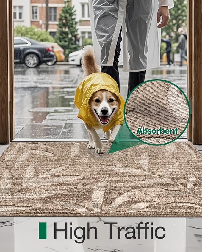 LUMI Front Door Mat Indoor Entrance 48"x72", Low Profile Welcome Mat, Non-Slip Washable Doormat with Rubber Backing for Entrance, Patio, Garage, Beige