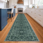 KOZYFLY Runners for Hallways 3x20 Ft Extra Long Faux Wool Washable Thin Hallway Rug Printed Runner Carpet for Entryway Bedroom Stair Kitchen Hall Living Room Decor, Dark Green