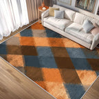 Checkered Geometric Rug, Washable 5x6 Rug for Living Room, Modern Abstract Patterned Indoor Carpet, Checkered Geometric Decor for Home, Bedroom, Soft Non Slip Thin Design FER47