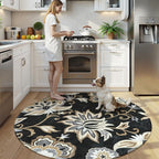 Lahome Floral Black Round Area Rug - 5Ft Washable Ultra-Thin Soft Bedroom Rug, Non-Slip Stain Resistant Circle Carpet for Living Room, Office, Dining Room, Paisley Print Accent Carpet