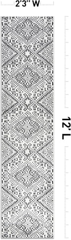 Rugshop Boho Cream Tribal Area Rug Modern Indoor Carpet for Living Room, Bedroom, or Entryway – Non-Shedding, Low Pile Geometric Design 2' 3" x 12'