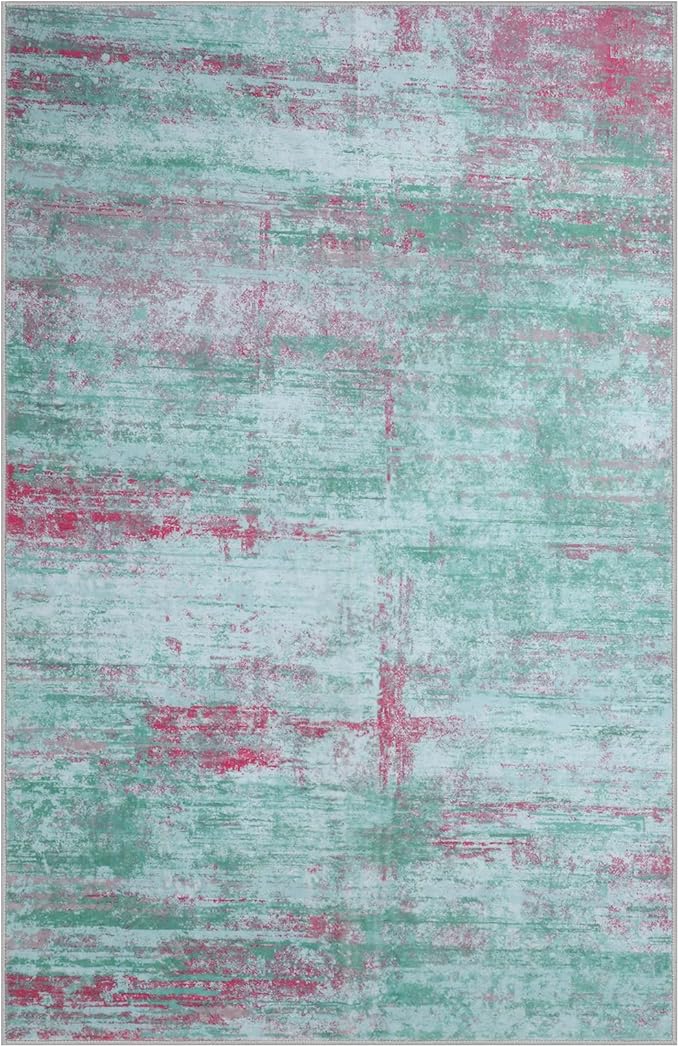 9x12 Abstract Area Rugs for Living Room, Modern Washable Indoor Rug for Bedroom, Thin Soft Large Non-Slip Carpet for Dining Room Home Office Farmhouse Decor - Abstract Green Red