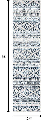SAFAVIEH Tulum Collection Runner Rug - 2' x 13', Ivory & Navy, Moroccan Boho Tribal Design, Non-Shedding & Easy to Clean, Ideal for Living Room, Hallway, Foyer, Bedroom (TUL272D)