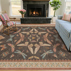 5x8 Brown Rugs for Living Room, Soft Boho Rugs for Bedroom, Non Slip Dining Room Carpet for Under Table, Vintage Farmhouse Home Décor, Low Pile Stain Resistant Mat