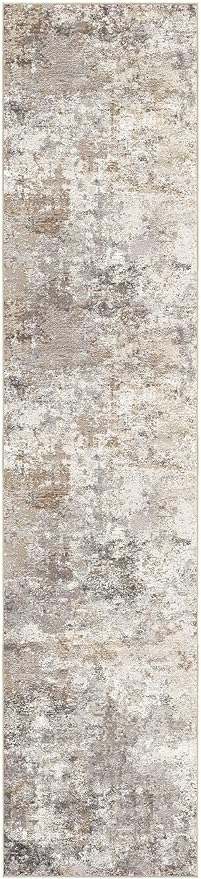 2X10 Washable Runner Rug for Hallway: Soft Neutral Modern Abstract Area Rug - Non-Slip Low Pile Long Throw Indoor Carpet for Kitchen Entryway Kitchen Bedroom Laundry - Brown Grey