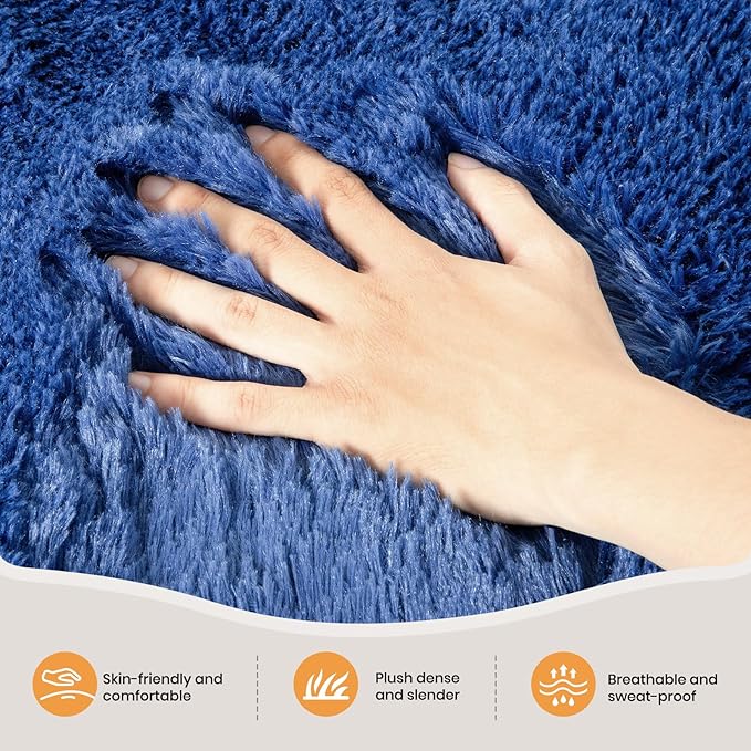 Zentavio Bedside Rugs Small 2x3 Shag Entry Entrance Rugs Soft Boys Bedroom Carpet Navy Area Rugs for Dorm College Essentials Non-Slip Living Room Throw Rug Home Decor Aesthetic Nursery Blue