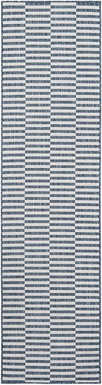 Unique Loom Outdoor Striped Collection Area Rug - Striped (2' 7" x 10' Runner Blue/Ivory)