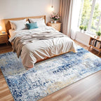 Washable Abstract Rug, 4x6 Modern Area Rugs with Non-Slip Rubber Backed for Living Room, Thin but Soft Contemporary Carpet Kitchen Bedroom Decor, Midnight Blue