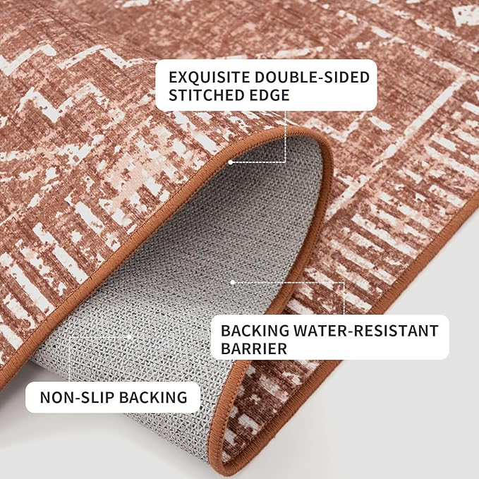 ILANGO Moroccan Area Rugs 3'x5' for Living Room Machine Washable Modern Rugs with Rubber Backing Non Slip Carpet for Dedroom Farmhouse Dining Room, Ultra-Thin, Foldable, Easy Clean