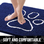 Smiry Dog Door Mat for Muddy Paws, Absorbent Dirt Trapper Non Slip Quick Dry Washable Chenille Mat for Mud Dogs, Entry Rug for Indoor and Outdoor (36x24 Inches, Navy Blue and White)