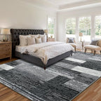 Large Area Rugs,Modern Geometric Patchwork Floor Decor for Bedroom Aesthetic Carpet, Rockwood Collection, Indoor Rugs for Living Room, Dining Room, Nursery, Office, Machine Washable Rug,6x9 Ft Grey